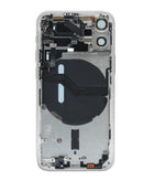 Tapa trasera original en color blanco con componentes preinstalados para iPhone 12 Mini en Guatemala, ideal para reparaciones y cambios de piezas.