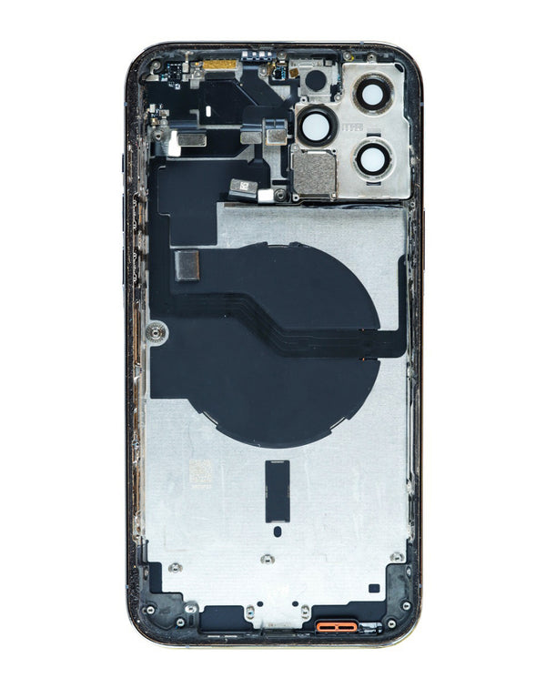 Tapa trasera con componentes preinstalados para reparación de iPhone 12 Pro Max en Guatemala.