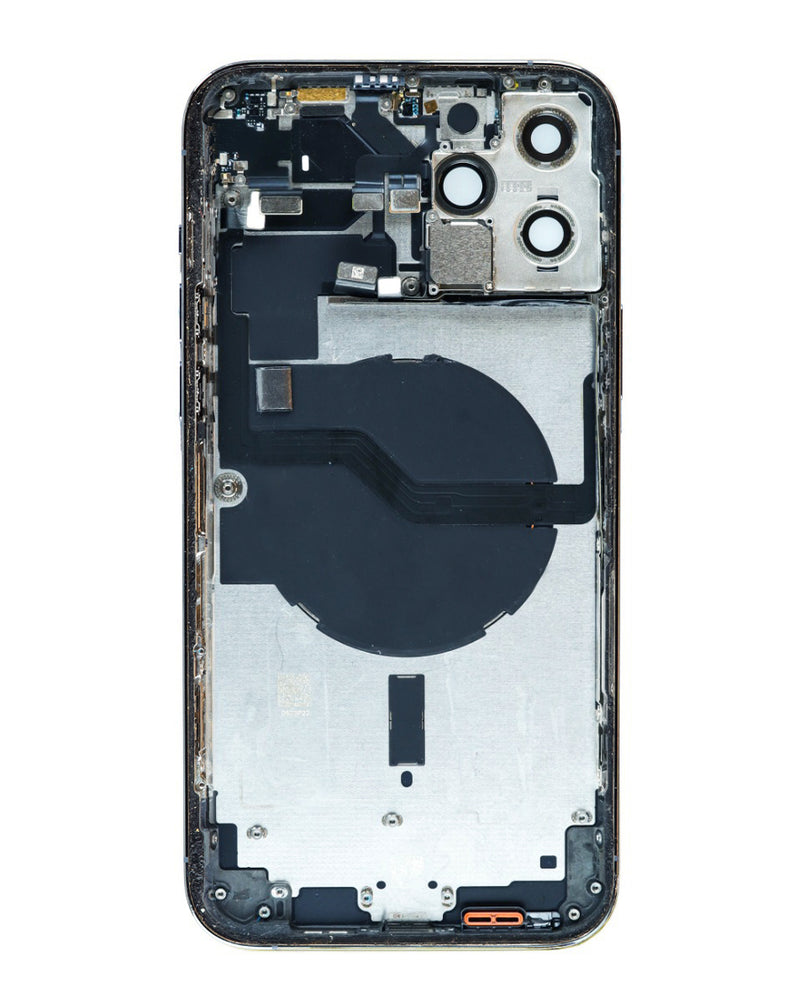Tapa trasera con componentes preinstalados para reparación de iPhone 12 Pro Max en Guatemala.