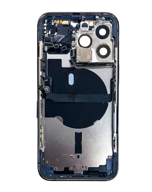 Reparación de iPhone 13 Pro con marco y piezas pequeñas preinstaladas en Guatemala.