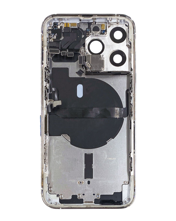 Estructura con componentes pequeños preinstalados para reparación de iPhone 13 Pro en Guatemala.