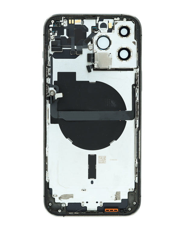 Estructura iPhone 13 Pro Max (Negro) con partes pequeñas preinstaladas para reparaciones en Guatemala.