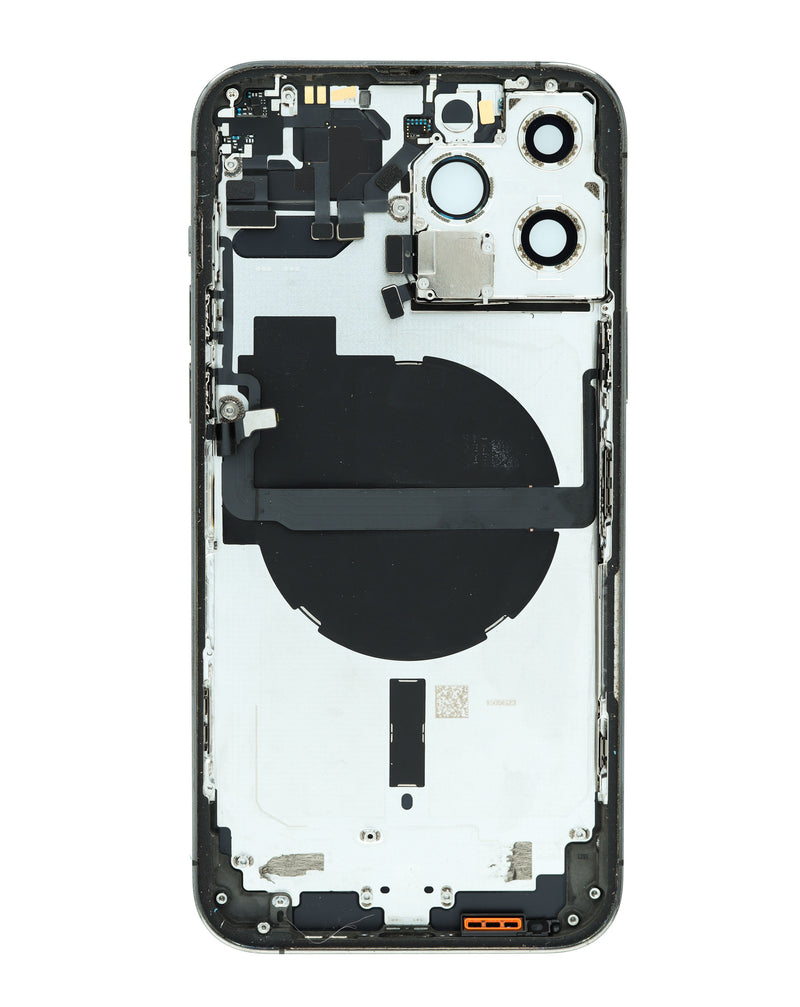 Estructura iPhone 13 Pro Max (Negro) con partes pequeñas preinstaladas para reparaciones en Guatemala.