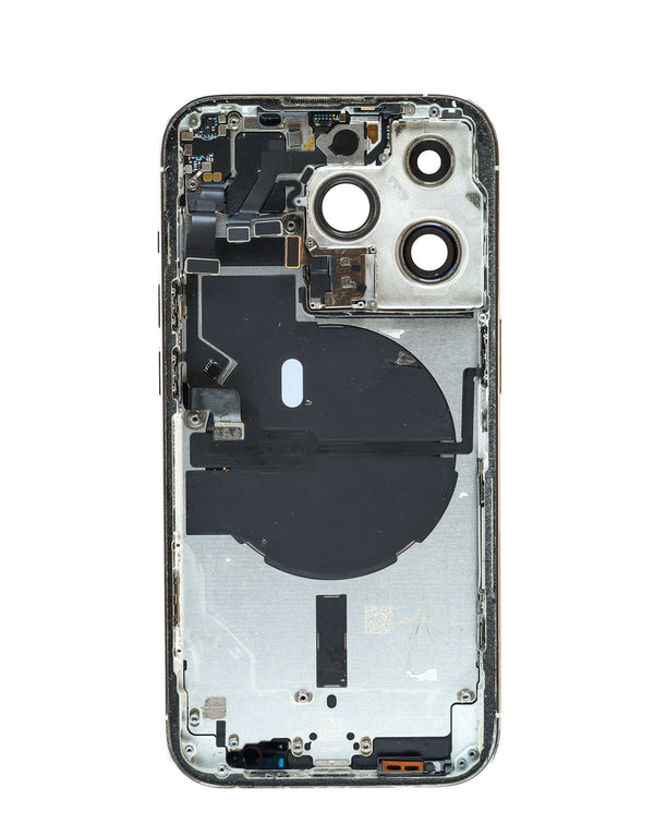 Mayorista en Guatemala de marcos preinstalados plateados para iPhone 14 Pro, ideal para reparaciones en talleres especializados.