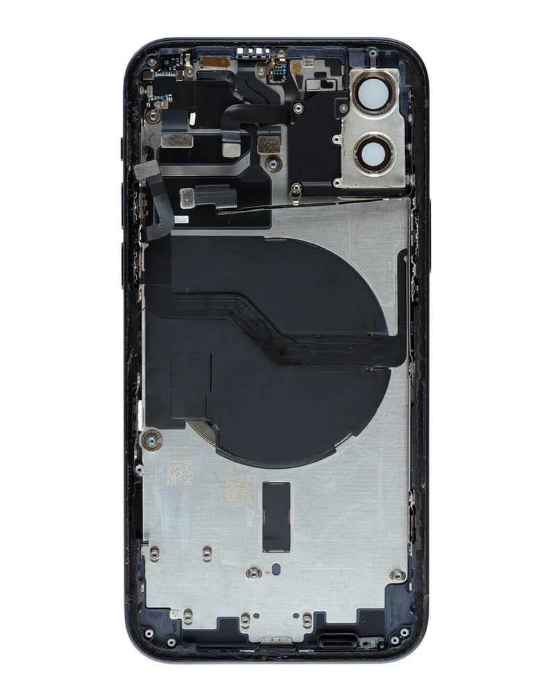 Encuentra tapa trasera con componentes pequeños preinstalados OEM para reparación de iPhone 12 en Guatemala.