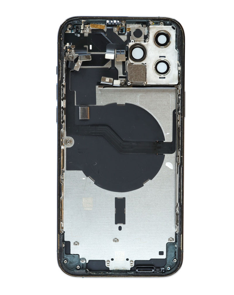 Marco trasero iPhone 12 Pro Max OEM con componentes preinstalados en color Pacific Blue disponible en Guatemala para reparaciones de iPhone.
