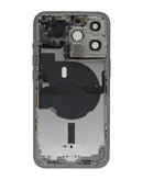 Marco de carcasa trasera con componentes preinstalados en Guatemala para reparación de iPhone 13 Pro en talleres especializados.