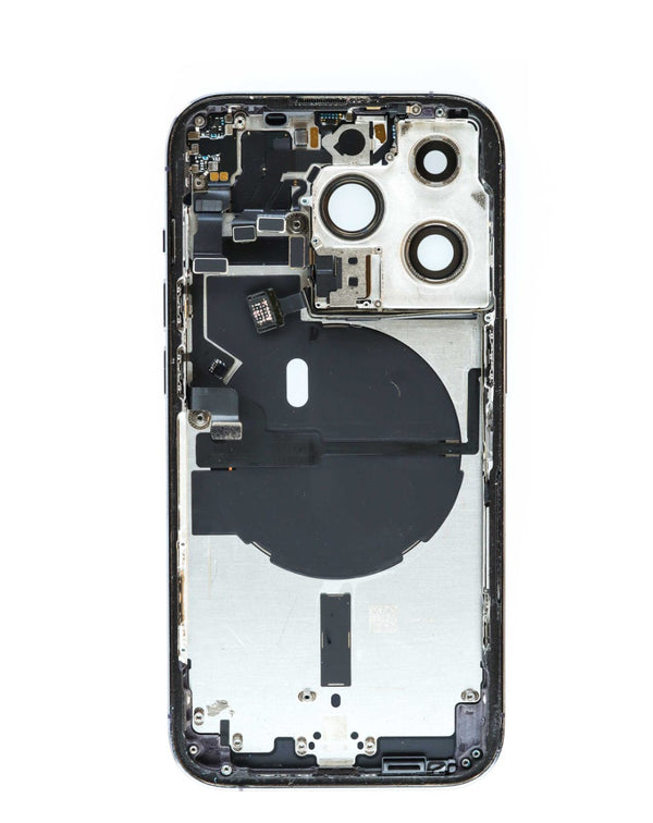 Encuentra la tapa trasera OEM con componentes preinstalados para iPhone 14 Pro en Guatemala.
