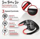 Ventilador de cuello portátil WINDFLEX negro, manos libres, diseño ergonómico y silencioso para máxima comodidad.