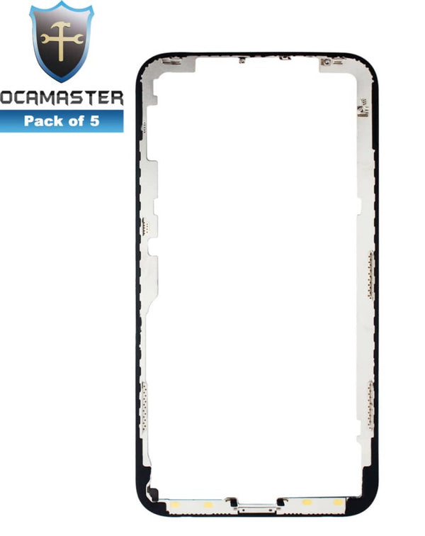 Compra al por mayor en Guatemala un pack de 5 marcos metálicos OCA Master para reparación de iPhone X con etiquetas de BajoPPLCD.