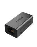 Adaptador Ethernet Onten negro con cable USB-C, para conectividad de red de 1000mbps.