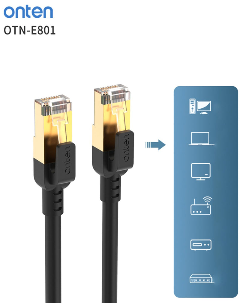 Venta al por mayor de Cable Ethernet CAT8 de la marca Onten en color negro de 1 metro en Guatemala.
