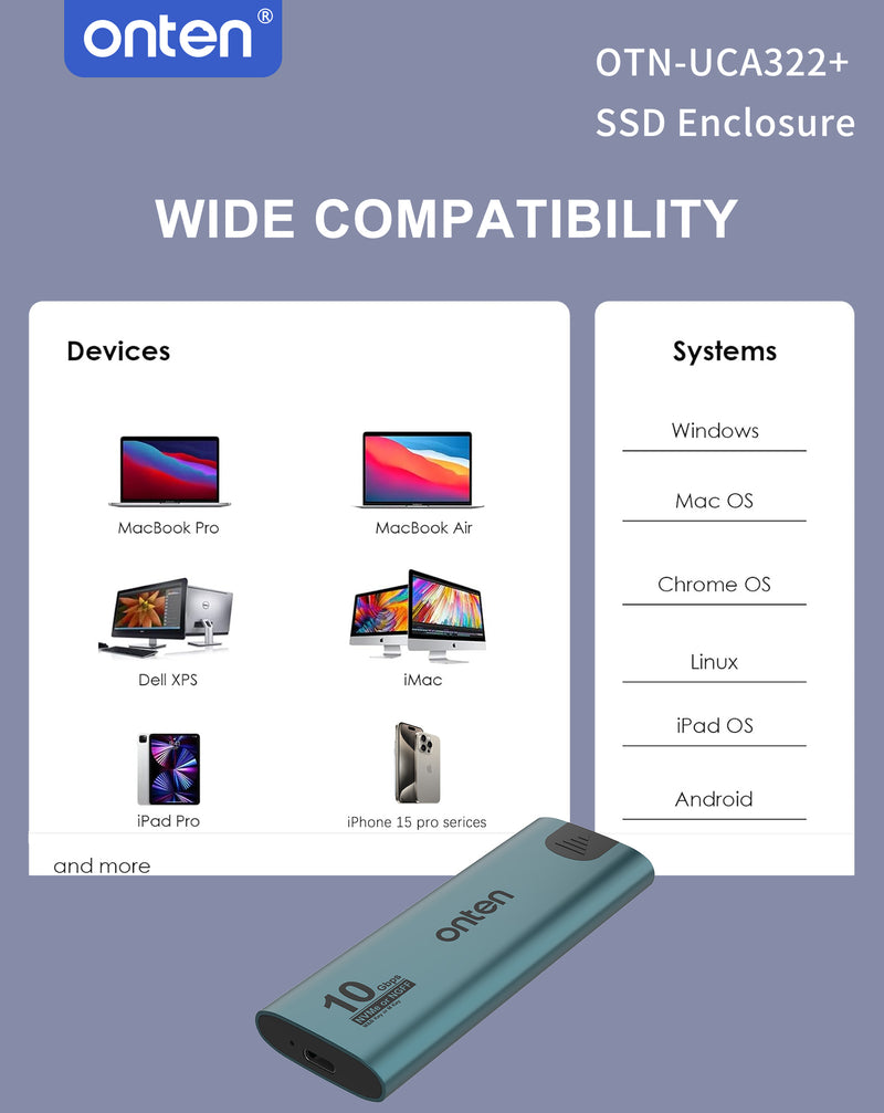 Venta al por mayor de Caja SSD Onten B+M Key (10gbps) en Guatemala para accesorios SSD.