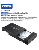 Encuentra la caja externa USB 3.0 de 3.5 Onten para discos duros SATA/HDD/SSD en Guatemala, ideal para mayoristas y talleres de reparación.