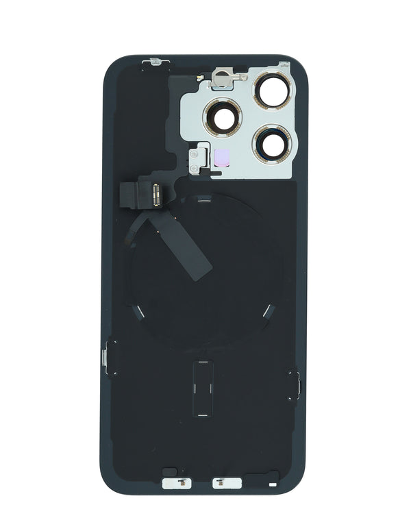 Tapa trasera con marco y carga NFC inalámbrica para iPhone 15 Pro Max disponible en Guatemala en talleres de reparación de dispositivos Apple.