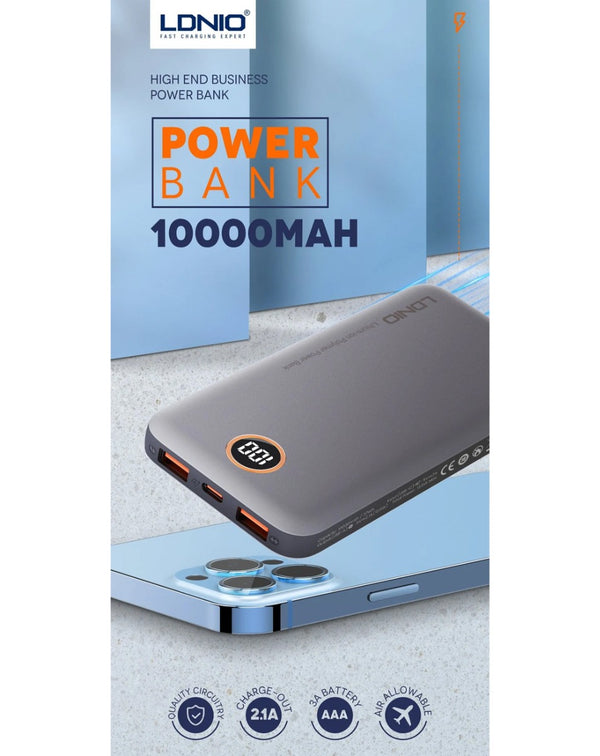 Compra al mayor la PowerBank LDNIO P10 ultra delgada con pantalla digital de 10000mAh en Guatemala, ideal para estar siempre conectado.