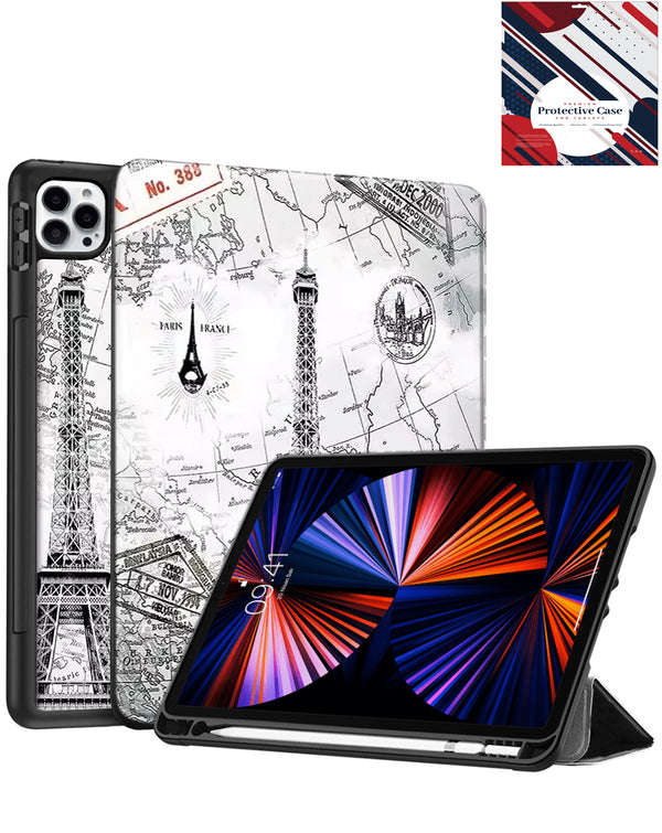 Funda para iPad Air 13 2024 / Pro 12.9 con diseño de Torre Eiffel estilo antiguo en Guatemala.