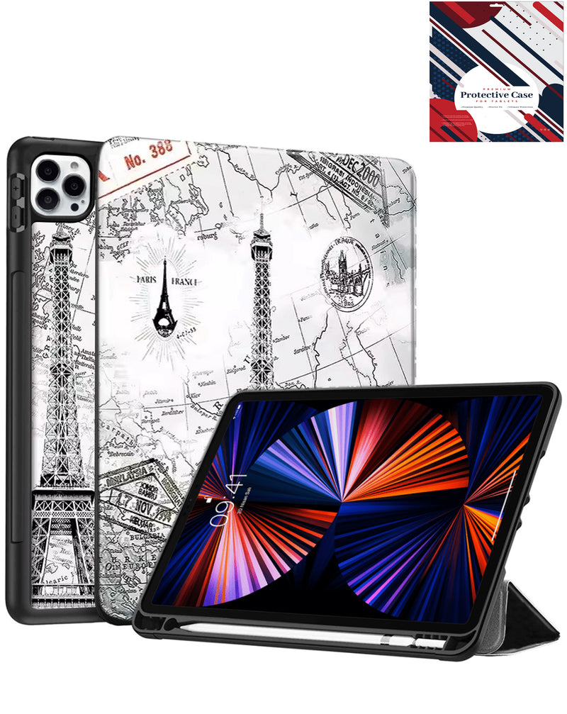 Funda para iPad Air 13 2024 / Pro 12.9 con diseño de Torre Eiffel estilo antiguo en Guatemala.