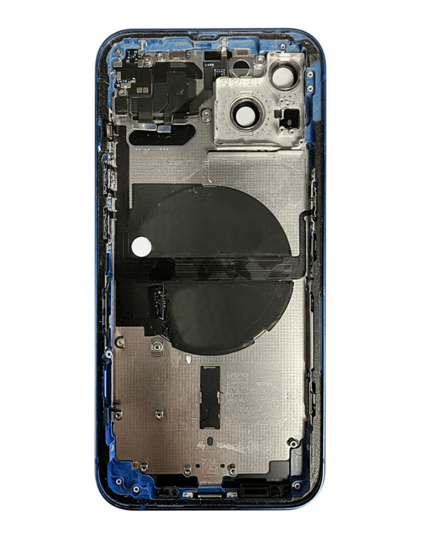Encuentra tapa trasera con componentes preinstalados OEM para iPhone 13 en Guatemala, ideal para reparaciones y cambios de piezas.