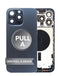 Tapa trasera azul titanium con componentes preinstalados para reparación de iPhone 15 Pro Max en Guatemala.