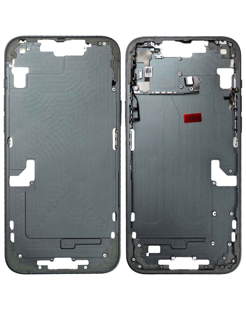 Reparación de marco central con partes pequeñas para iPhone 14 Plus en Guatemala.