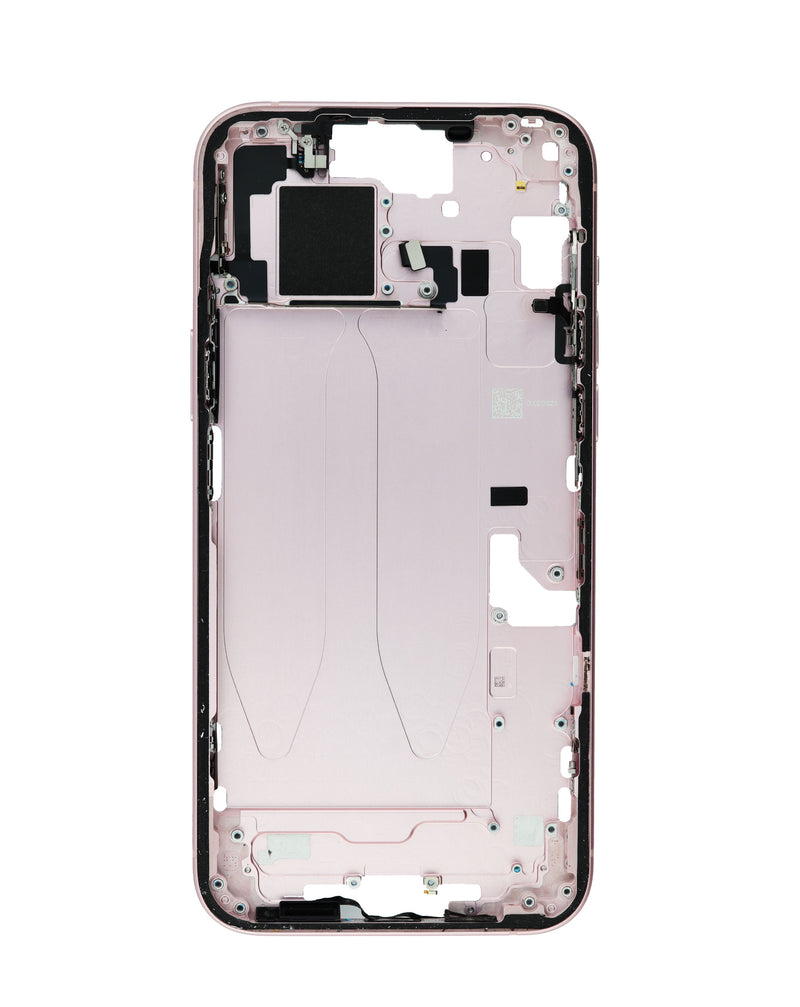 Encuentra el marco medio en color rosa para iPhone 15 Plus en Guatemala, ideal para reparaciones y piezas de repuesto.