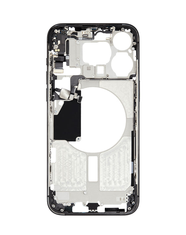 Marco medio de color negro para iPhone 15 Pro Max disponible en Guatemala para reparaciones en mayoristas y talleres de reparación.