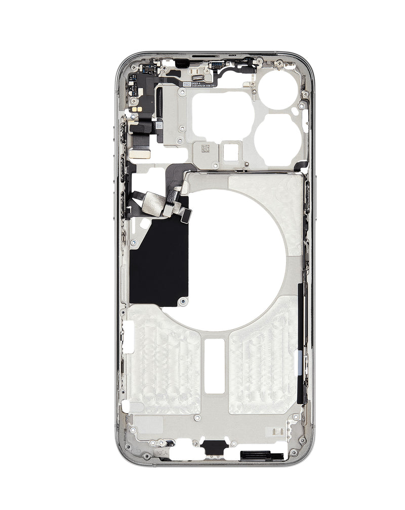 Encuentra el marco intermedio original para iPhone 15 Pro Max en Guatemala con etiquetas como BajoPPLCD y reparación de iPhone.