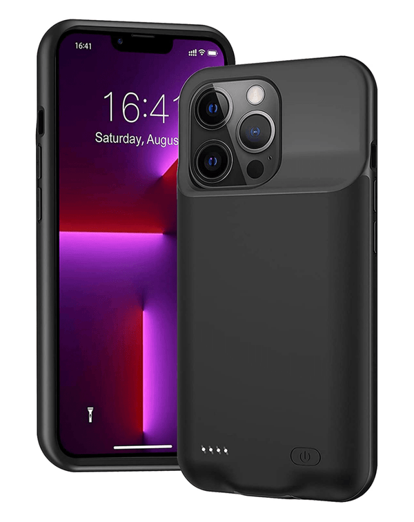 Encuentra en Guatemala estuches de carga slim de 6000mAh para iPhone 13 Mini en color negro.