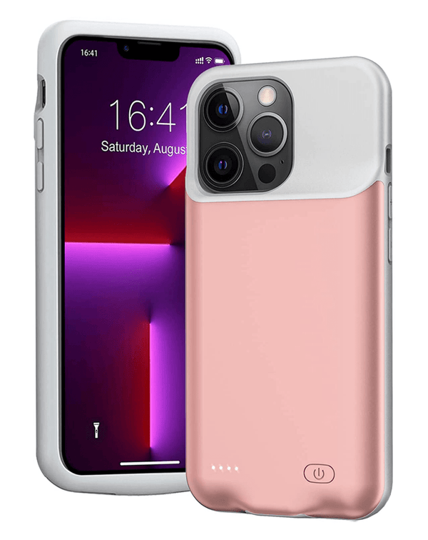 Encuentra la caja de carga de goma suave delgada de 6000mAh para iPhone 13 Mini en Guatemala, ideal para proteger tu dispositivo y mantenerlo cargado todo el día.