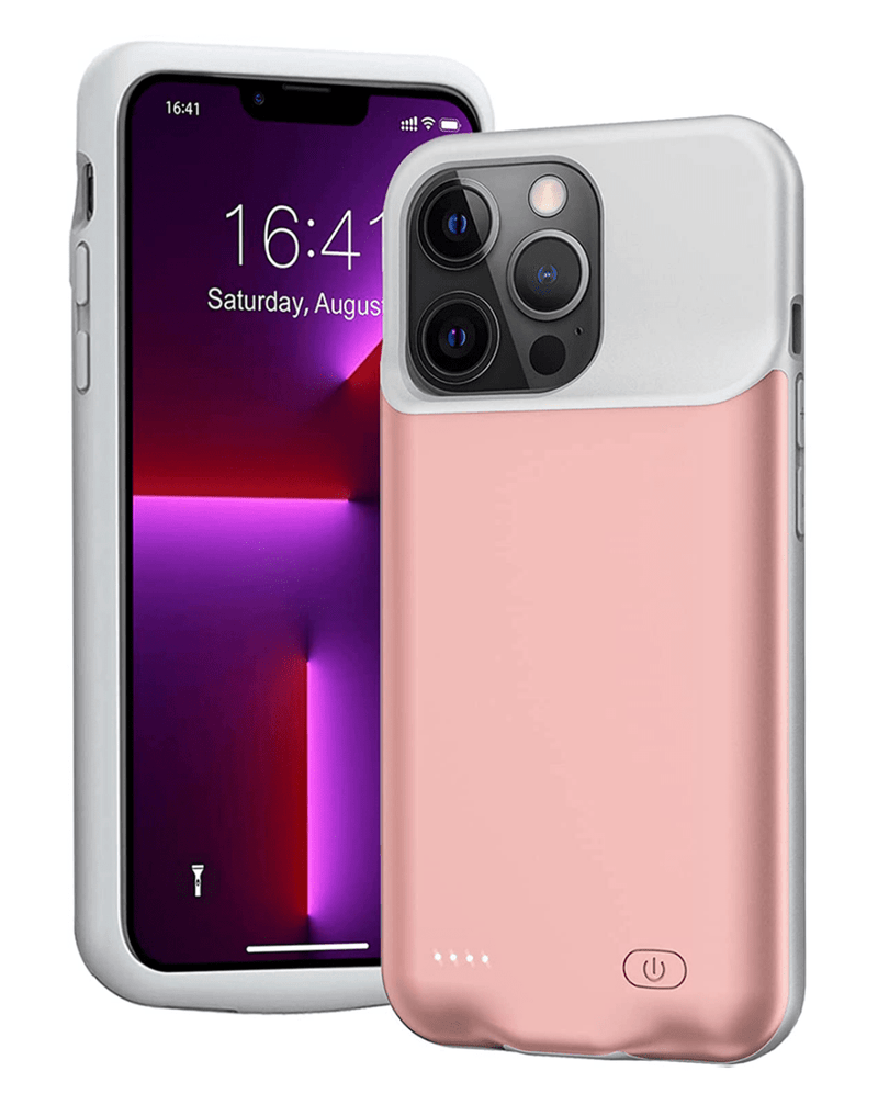 Encuentra la caja de carga de goma suave delgada de 6000mAh para iPhone 13 Mini en Guatemala, ideal para proteger tu dispositivo y mantenerlo cargado todo el día.