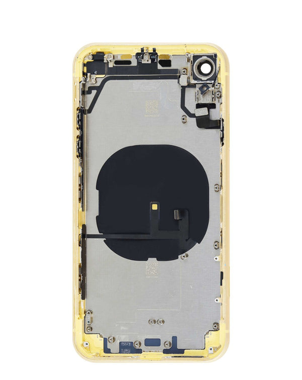 Compra tapa trasera amarilla con componentes preinstalados para iPhone XR en Guatemala.