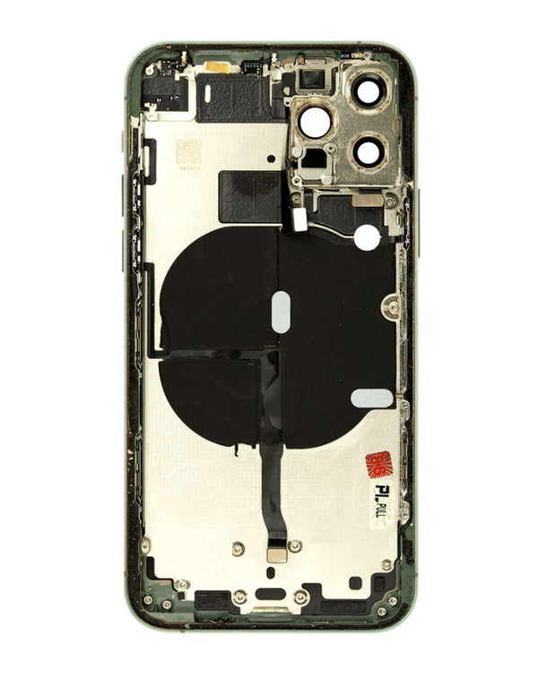Encuentra el marco trasero con componentes pequeños preinstalados para iPhone 11 Pro en Guatemala, ideal para reparaciones en talleres especializados.