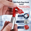 Cien cerraduras de gancho rojas Peg de 6mm con una llave, ideales para seguridad de exhibidores.