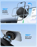 Soporte magnético SlowBack negro para auto con ventosa Ultra Vacuum, compatible con smartphones.