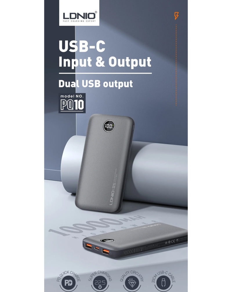 Compra el PowerBank digital ultradelgado LDNIO PQ10 de 10000mAh en Guatemala y carga tus dispositivos con estilo y eficiencia.