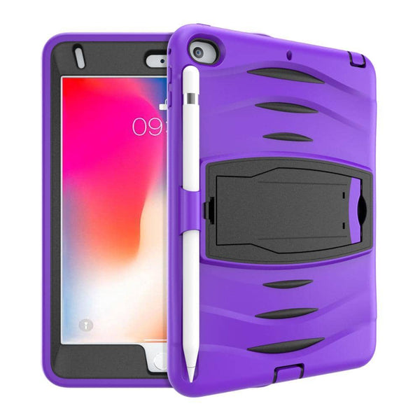 Encuentra en Guatemala el mejor case a prueba de golpes en color morado para iPad Mini 4 y Mini 5 con ranura para lapiz.