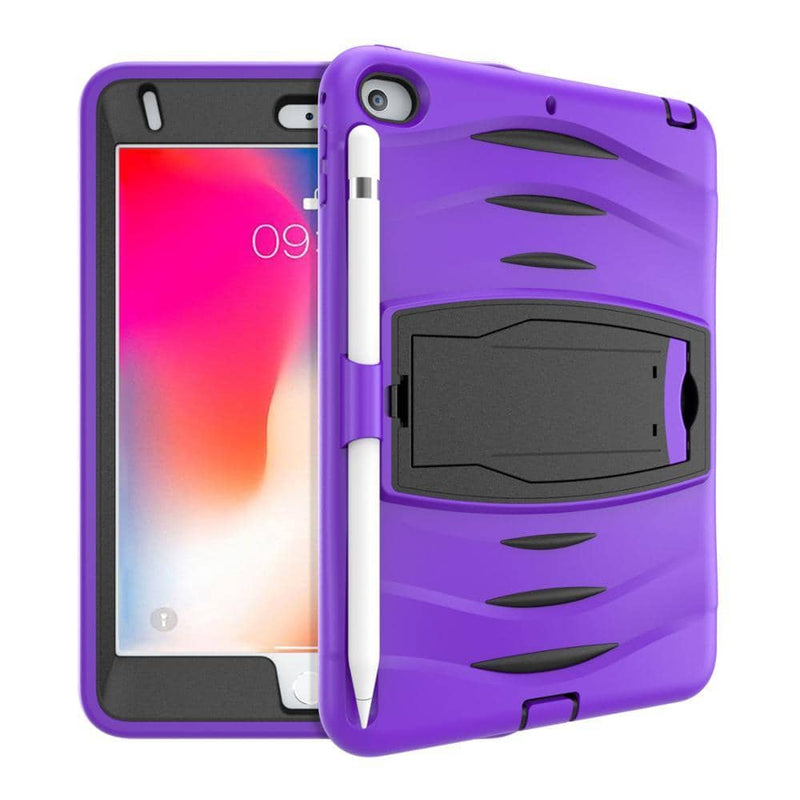 Encuentra en Guatemala el mejor case a prueba de golpes en color morado para iPad Mini 4 y Mini 5 con ranura para lapiz.