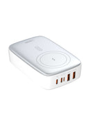 Cargador de escritorio LDNIO Q4010 plateado de 133W con carga inalámbrica, 2 puertos USB-A y 2 USB-C.