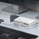 Estación de carga LDNIO Q605 de 120W con múltiples puertos USB-C y USB-A, en color blanco y negro.