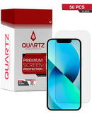 Compra al por mayor un paquete de 50 cristales templados Quartz Clear para iPhone 13 Mini en Guatemala, ideal para proteger la pantalla de tu dispositivo y encontrar en talleres de reparaciones.