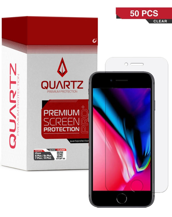 Protector de pantalla de vidrio templado Quartz para iPhone 8 Plus/7 Plus/6s Plus/6 Plus en pack de 50, ideal para mayoristas en Guatemala.