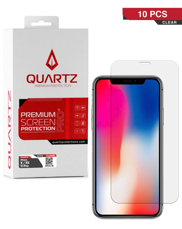 Protege la pantalla de tu iPhone X, XS o 11 Pro con estos 10 vidrios templados Quartz, ideal para mayoristas en Guatemala.