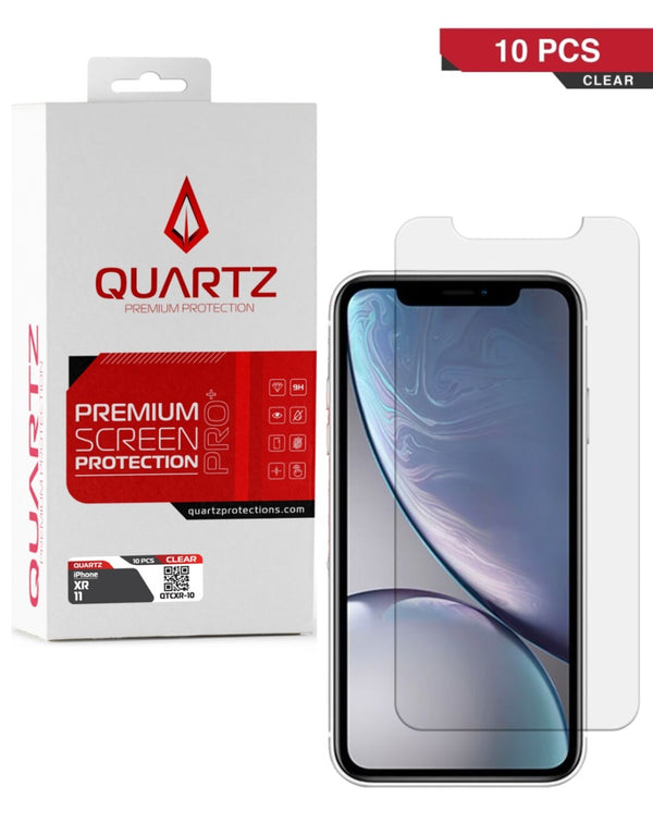 Vidrios templados transparentes para iPhone XR/11 en pack de 10, ideal para reparaciones o mayoristas en Guatemala.