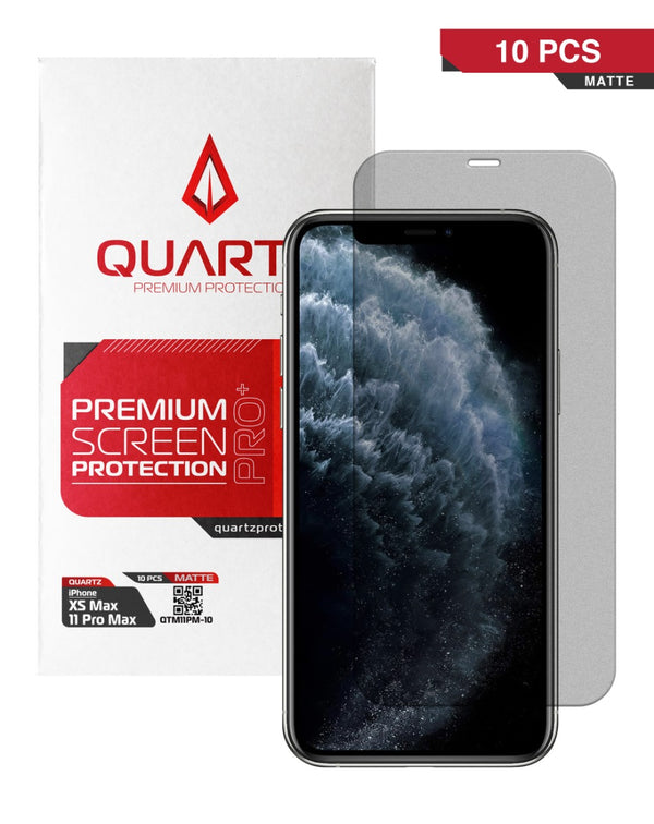 Compra al por mayor un pack de 10 tapas traseras de vidrio templado mate QUARTZ para iPhone XS Max / 11 Pro Max en Guatemala.