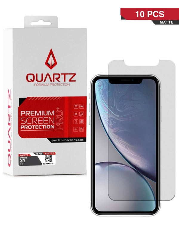 Protector de pantalla de cristal templado matte QUARTZ para iPhone XR/11 en Guatemala, ideal para proteger tu dispositivo de rayones y golpes.