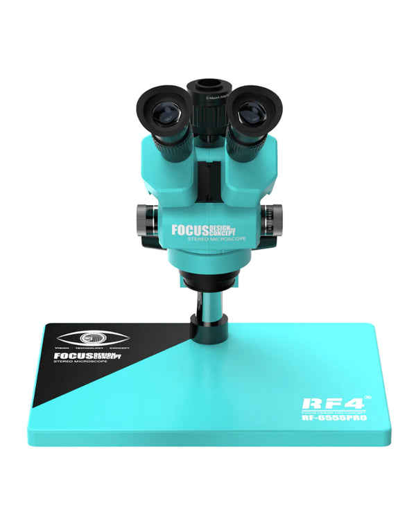 Encuentra el Microscopio stereo trinocular sincrono zoom 6.5-65X RF6565 Pro con base de aleacion de aluminio RF-D2 en Guatemala para comprar al por mayor.