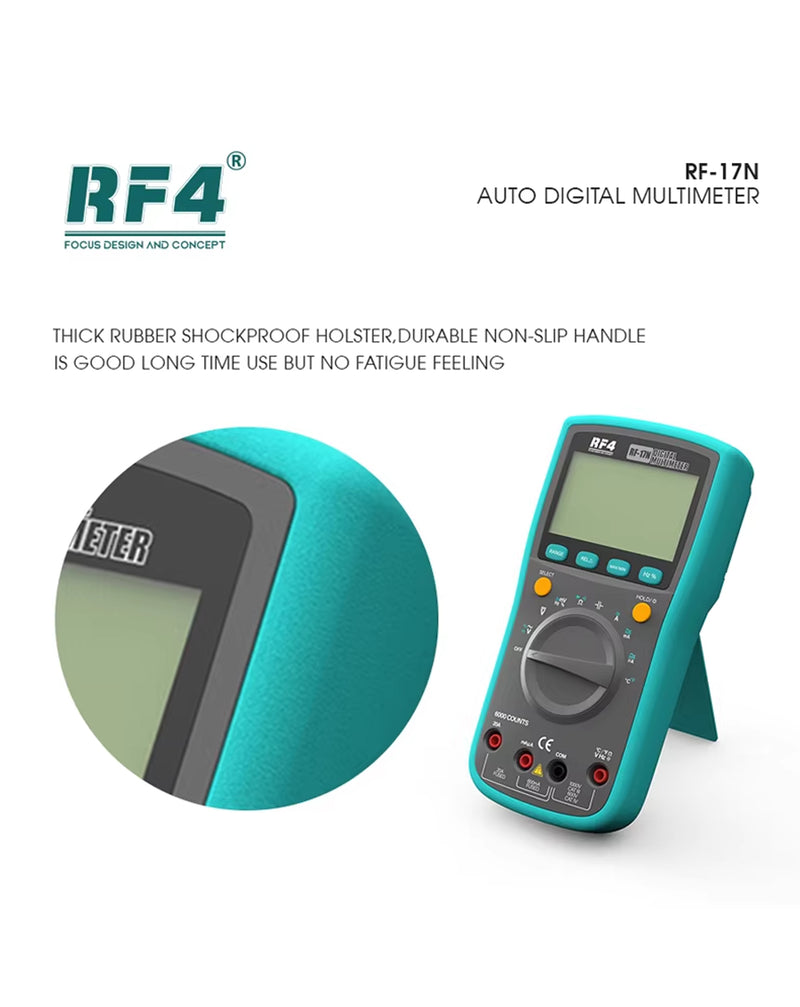 Encuentra el Multímetro Digital RF4 RF-17N en Guatemala, ideal para mayoristas en reparaciones y talleres eléctricos.
