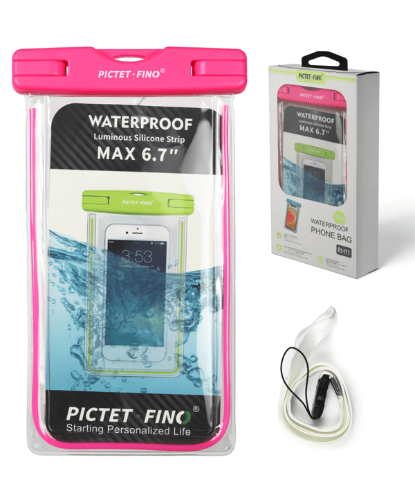 Encuentra la bolsa impermeable ROMIX RH11 para celular en color rosa en Guatemala, ideal para proteger tu dispositivo en actividades acuáticas.