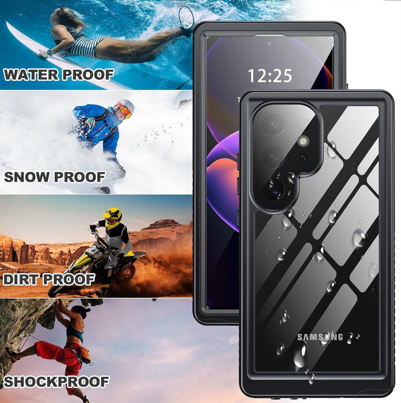 Protector transparente impermeable para Galaxy S24 Ultra en Guatemala, disponible en tiendas mayoristas y talleres de reparación.